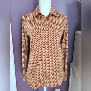 Ann Taylor Retro Red/Brown 70s Long Sleeve Button Up Shirt Blouse Size M EUC